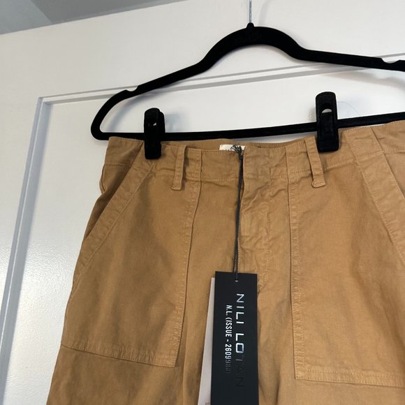 NWT Nili Lotan Jenna Cropped Pants Raw Hem Flap Black Pockets Sz 2 Camel - Picture 3 of 6